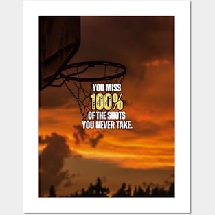 Basketball motivational quote Sunset Posters and Art